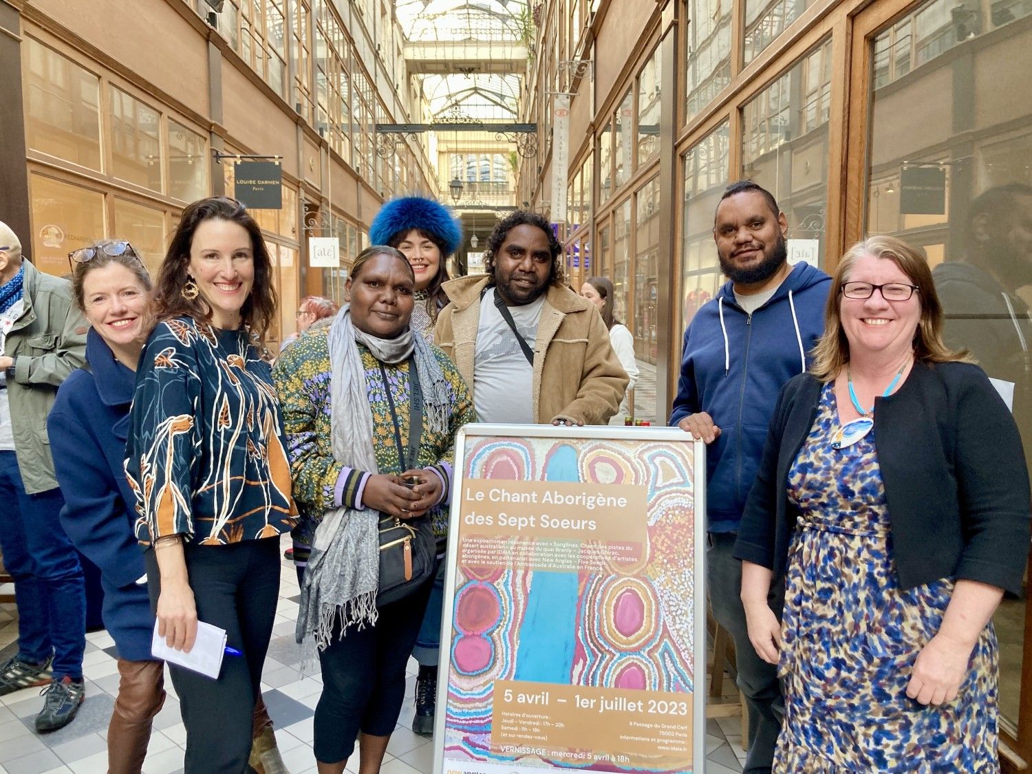 International Development for Australian Indigenous Art (IDAIA) - Paris, France - Artwork:Artists delegation for exhibition "Le Chant Aborigène des Sept Sœurs" at Passage du Grand Cerf in Paris International Development for Australian Indigenous Art (IDAIA) - Paris, France - Artists delegation for exhibition "Le Chant Aborigène des Sept Sœurs" at Passage du Grand Cerf in Paris