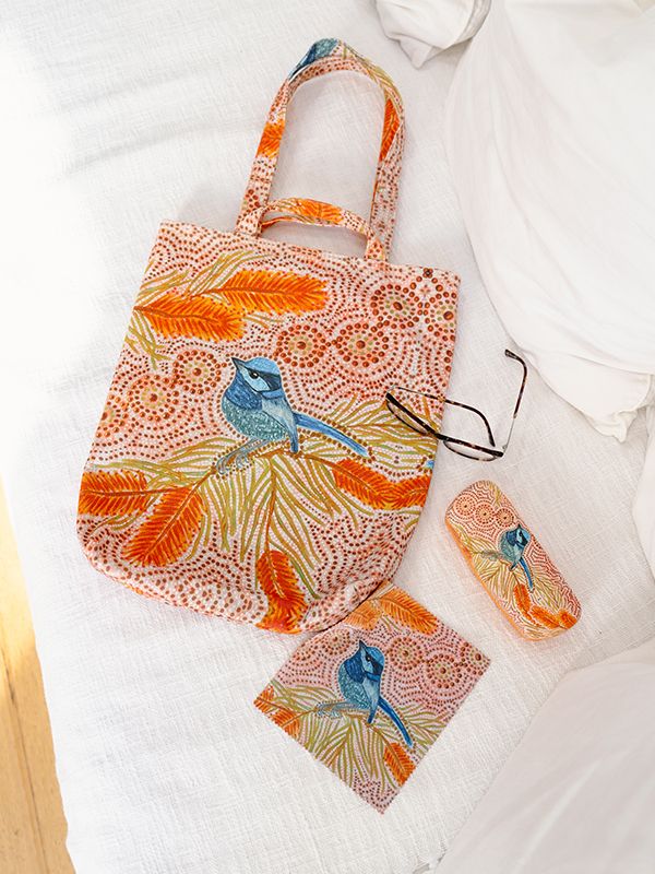 Koh Living - Artwork:'Luina – The Blue Wren' Tote Bag and Glasses Case Koh Living - 'Luina – The Blue Wren' Tote Bag and Glasses Case
